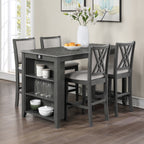 D3651-60CSGRY-5PC 5 pc Amy grey finish wood 60" counter height dining table set with storage shelves and USB