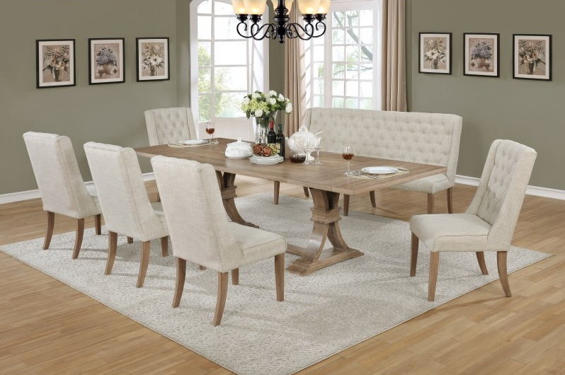 Best Quality D37-7PC-BN 7 pc Gracie oaks denville antique natural finish wood dining table set with bench