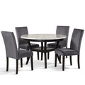 D400-11-GY-5PC 5 pc Celeste faux marble top espresso finish wood 48" round dining table set with grey chairs