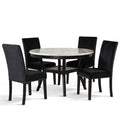 D400-11-BK-5PC 5 pc Celeste faux marble top espresso finish wood 48" round dining table set with black chairs