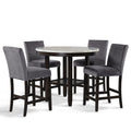 D400-12-GY-5PC 5 pc Celeste faux marble top espresso finish wood 42" round counter height dining table set with grey chairs