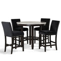 D400-12-BK-5PC 5 pc Celeste faux marble top espresso finish wood 42" round counter height dining table set with black chairs