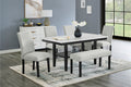 D400-16-GY-6PC 6 pc Celeste faux marble top espresso finish wood 60" dining table set with grey chairs and bench