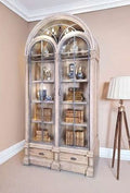Mc Ferran D4100-CR Astoria grand cherish natural finish wood carved look design rounded top glass front curio cabinet