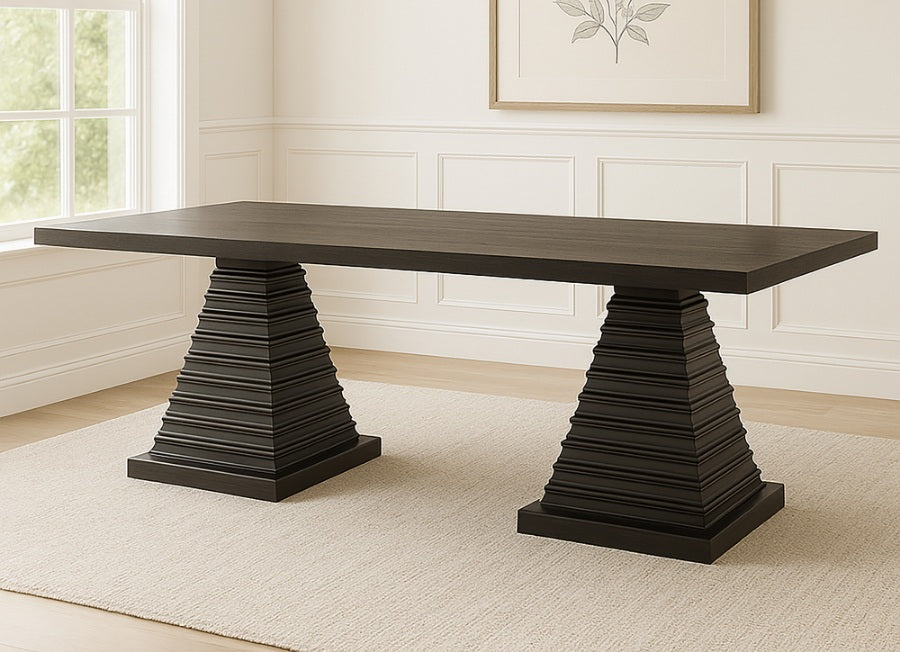 40-4101-7PC 7 pc Plateau rustic espresso finish wood double pedestal dining table set fabric upholstered seats