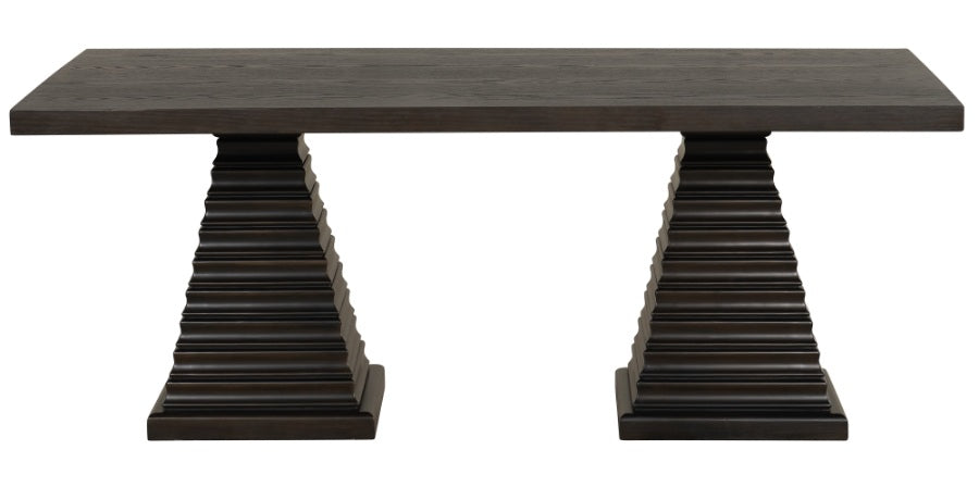 40-4101-7PC 7 pc Plateau rustic espresso finish wood double pedestal dining table set fabric upholstered seats