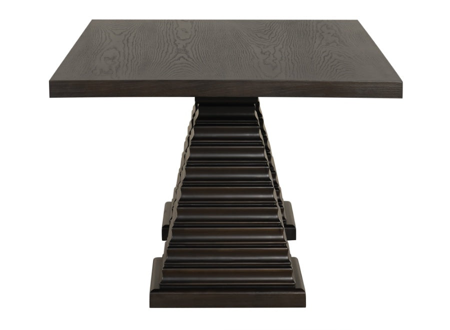 40-4101-7PC 7 pc Plateau rustic espresso finish wood double pedestal dining table set fabric upholstered seats