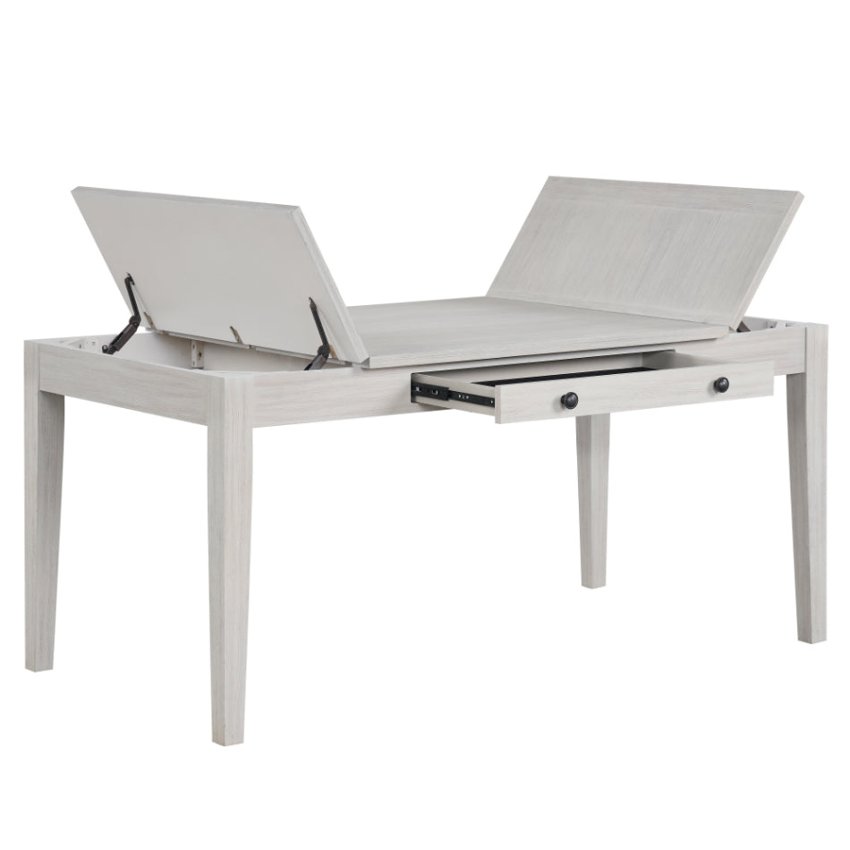 40-4129-7PC 7 pc Echo white wash finish wood 60" dining table set fabric upholstered seating