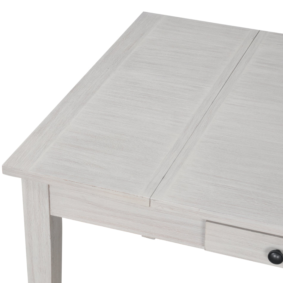 40-4129-7PC 7 pc Echo white wash finish wood 60" dining table set fabric upholstered seating