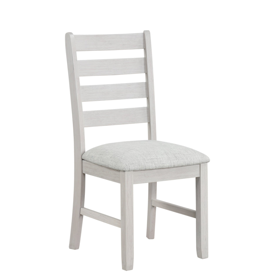 40-4129-7PC 7 pc Echo white wash finish wood 60" dining table set fabric upholstered seating