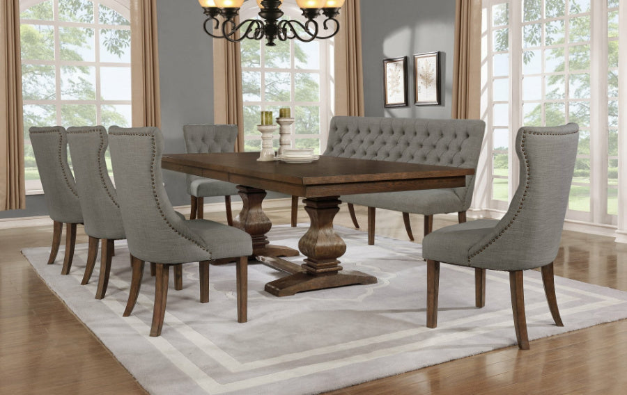 D41-7PC-BN 7 pc antique rustic walnut finish wood dining table set One allium way toledo