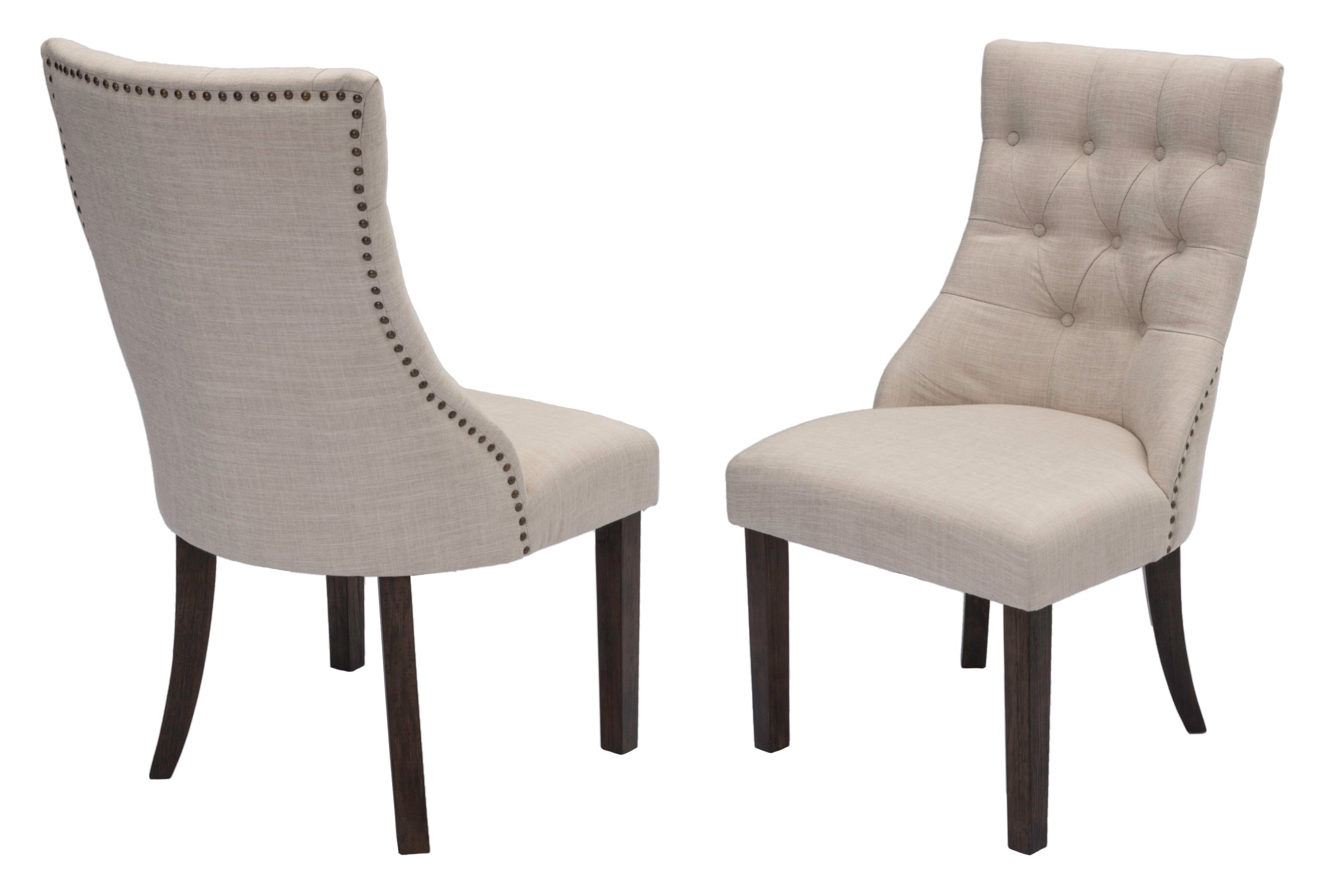 D42-SC2 Set of 2 Darby home co richmond antique rustic walnut finish legs beige chairs nail head trim
