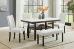40-D422-6PC 6 pc Carissa espresso finish wood dining table set faux marble top with bench