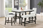 45-D422-6PC 6 pc Carissa espresso finish wood counter height dining table set faux marble top with bench