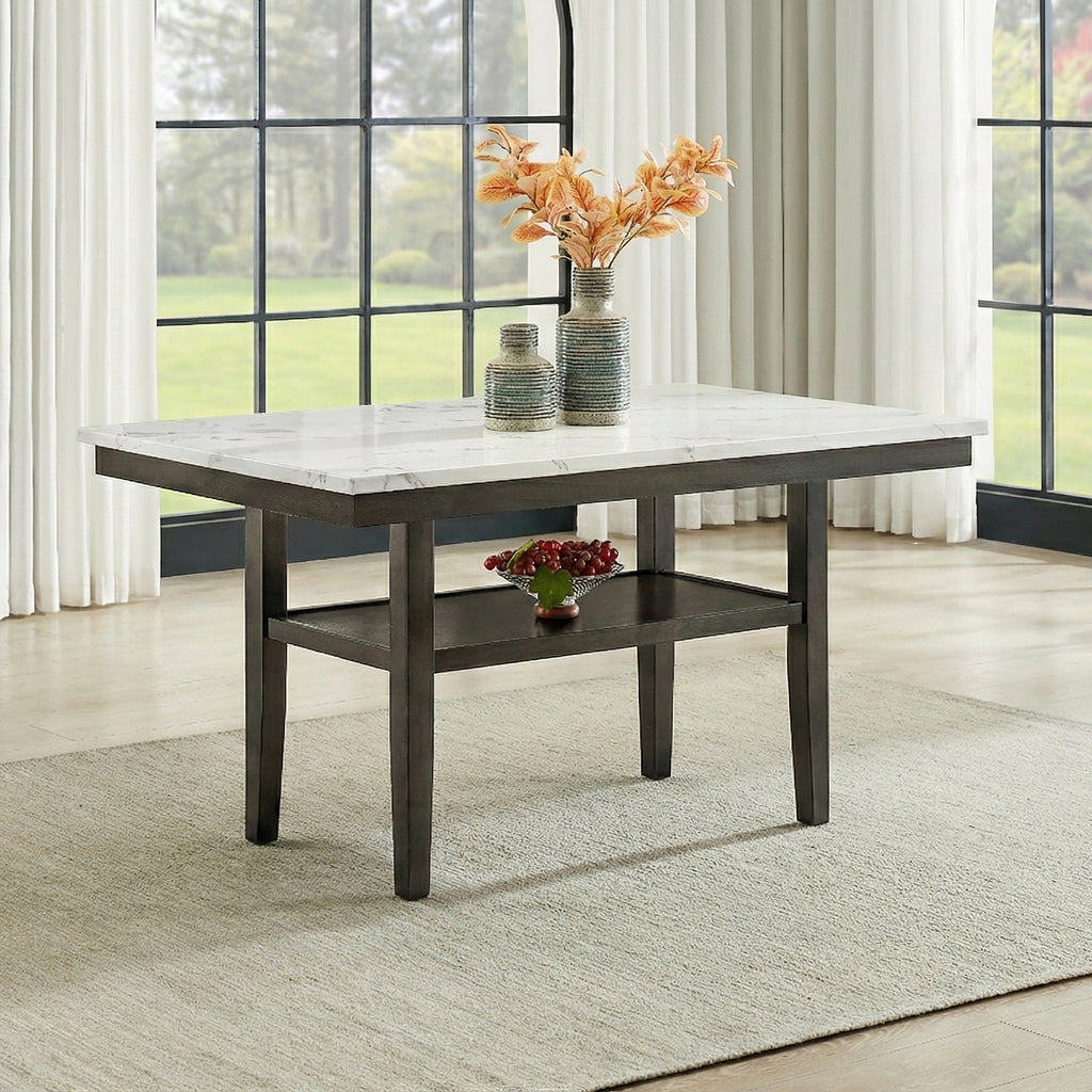 40-D422-6PC 6 pc Carissa espresso finish wood dining table set faux marble top with bench