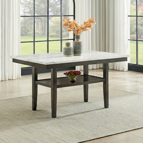 40-D422-6PC 6 pc Carissa espresso finish wood dining table set faux marble top with bench