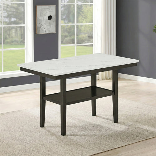 45-D422-6PC 6 pc Carissa espresso finish wood counter height dining table set faux marble top with bench