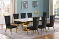 Best Quality D433-8SC336 9 pc Modern white high gloss top gold accent base 87" dining table set black chairs