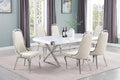 Best Quality D440-6SC313 7 pc Modern white high gloss top chrome accent base 78" dining table set cream chairs