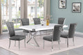 Best Quality D440-6SC320 7 pc Modern white high gloss top chrome accent base 78" dining table set dark grey chairs