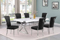Best Quality D440-6SC322 7 pc Modern white high gloss top chrome accent base 78" dining table set black chairs