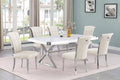 Best Quality D440-6SC323 7 pc Modern white high gloss top chrome accent base 78" dining table set cream chairs