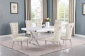 Best Quality D440-6SC333 7 pc Modern white high gloss top chrome accent base 78" dining table set cream tufted back chairs