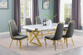 Best Quality D441-6SC314 7 pc Modern white high gloss top gold accent base 78" dining table set dark grey chairs
