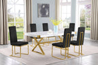Best Quality D441-6SC346 7 pc Modern white high gloss top gold accent base 78" dining table set black chairs
