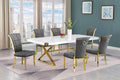 Best Quality D443-6SC324 7 pc Modern white high gloss top gold accent base 94" dining table set dark grey chairs