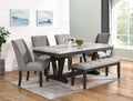 Mc Ferran Mach Dark Finish Wood Grey Faux Marble Top 6-Piece Dining Table Set with Grey Fabric Chairs and Bench – D4930-6PC
