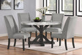 Mc Ferran D4930-5PC 5 pc Gracie oak mach dark finish wood 54" round faux marble top dining table set grey fabric chairs