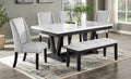 Mc Ferran D4931-6PC 6 pc Gracie oak mach dark finish wood white faux marble top dining table set beige fabric chairs and bench