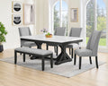 Best Quality D520D6-GY 6 pc Canora dark wood finish white faux marble top dining table set grey chairs and bench
