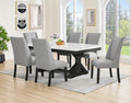 Best Quality D520D7-GY 7 pc Canora dark wood finish white faux marble top dining table set grey chairs