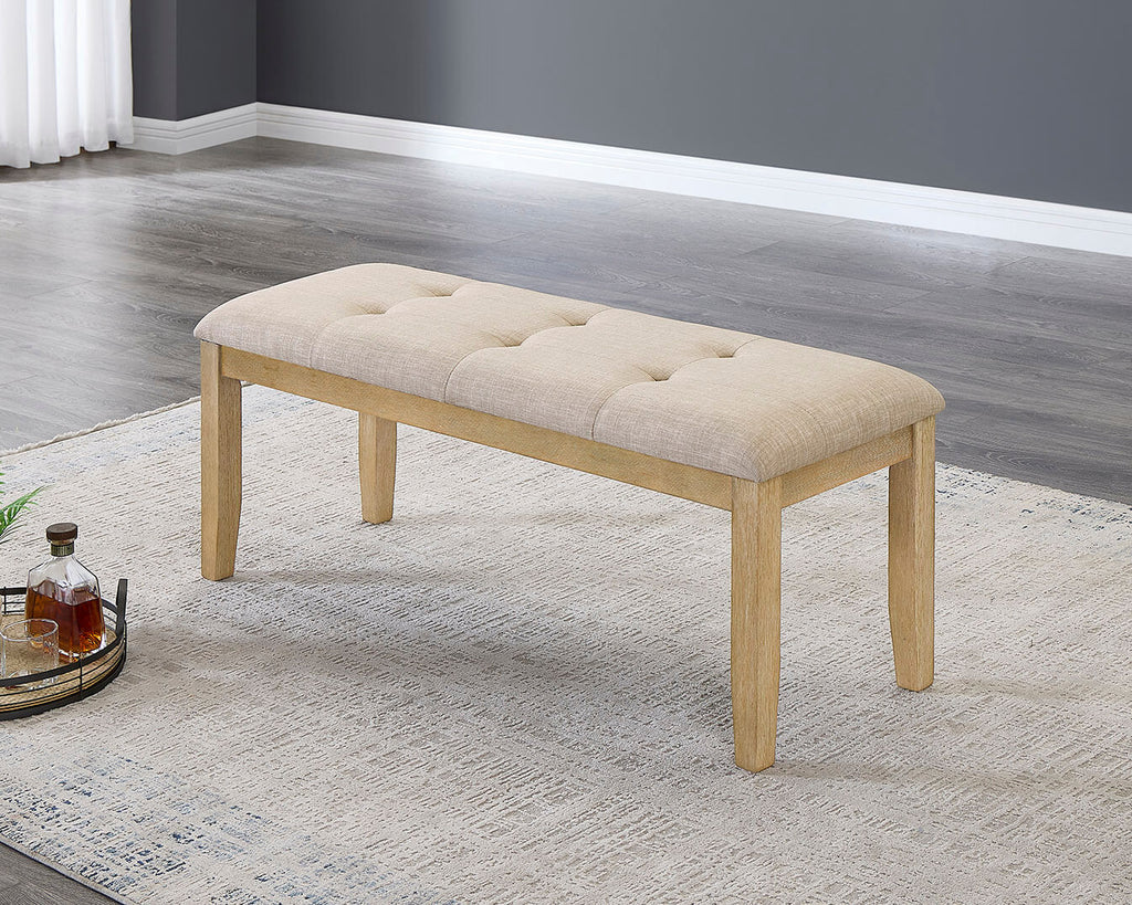 D521-D6 6 pc Clamentine rustic natural finish wood white faux marble top dining table set with bench