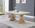 D521-D7 7 pc Clamentine rustic natural finish wood white faux marble top dining table set