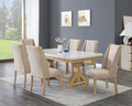 D521-D7 7 pc Clamentine rustic natural finish wood white faux marble top dining table set