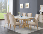 D521-D7 7 pc Clamentine rustic natural finish wood white faux marble top dining table set