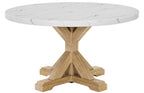 D523-D5 5 pc Clamentine rustic natural finish wood white round 54" faux marble top dining table set