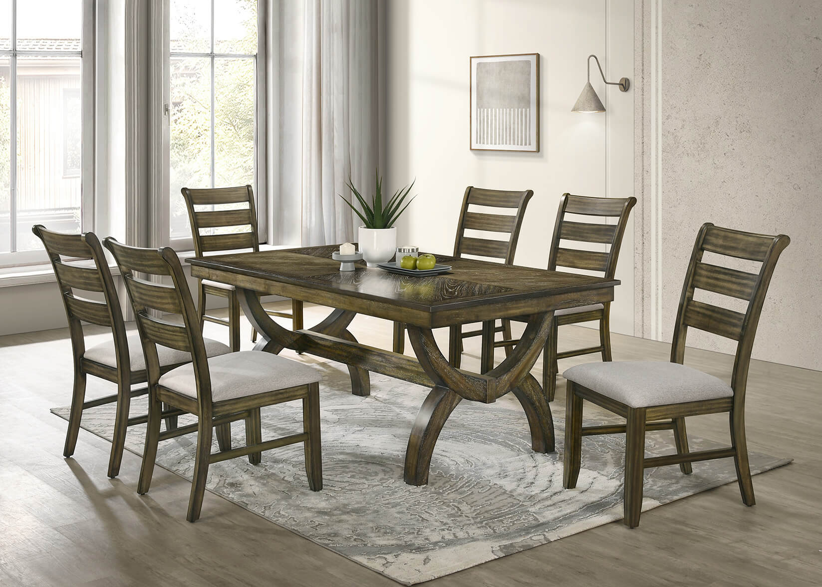 D531-6SC530 7 pc Klarissa antique brown oak finish wood wood grain top dining table set