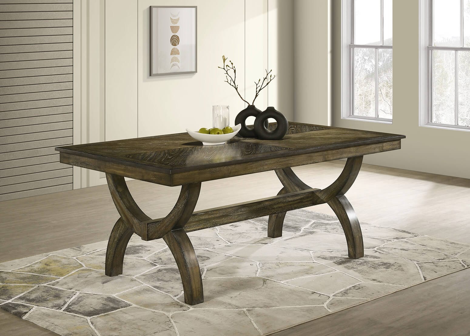 D531-6SC531 7 pc Klarissa antique brown oak finish wood wood grain top dining table set fabric chairs
