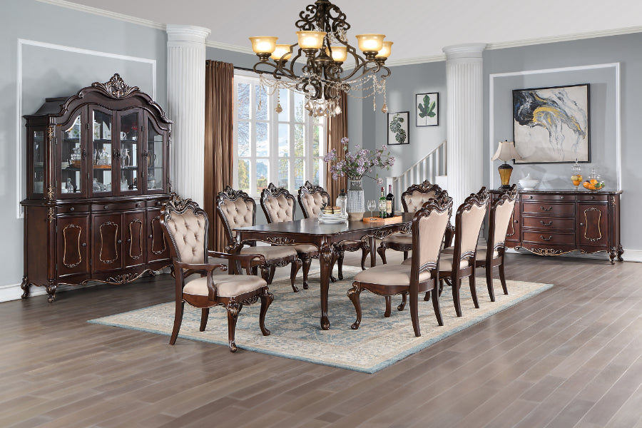 D532-7PC 7 pc Constantine cherry finish wood dining table set faux leather chairs classic style