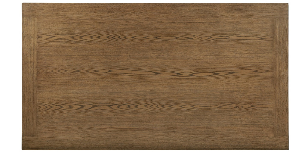 D700-7PC 7 pc Mercer 41 Lark manor privett brown oak finish wood trestle base dining table with grey fabric chairs