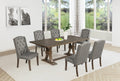 D704-705-7PC 7 pc Gracie oaks rustic grey finish wood trestle base dining table with grey fabric wing back chairs