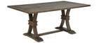 Best Quality Gracie Oaks Rustic Grey Finish Wood Trestle Base Dining Table Set with Beige Fabric Chairs – D705-7PC