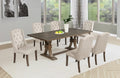 D705-705-7PC 7 pc Gracie oaks rustic grey finish wood trestle base dining table with beige wing back fabric chairs