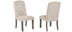 Best Quality Gracie Oaks Rustic Grey Finish Wood Trestle Base Dining Table Set with Beige Fabric Chairs – D705-7PC