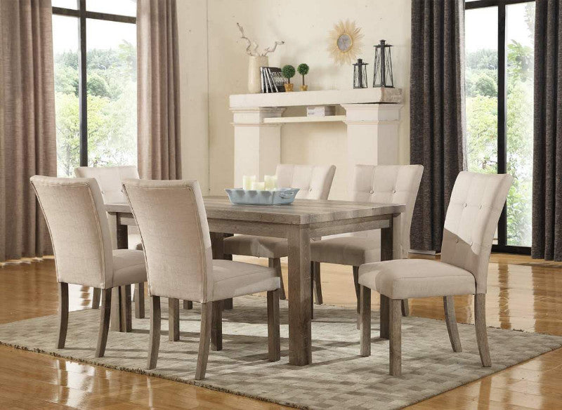 Mc Ferran D708-7PC 7 pc Gracie oaks robb hand rub weathered grey finish wood dining table set