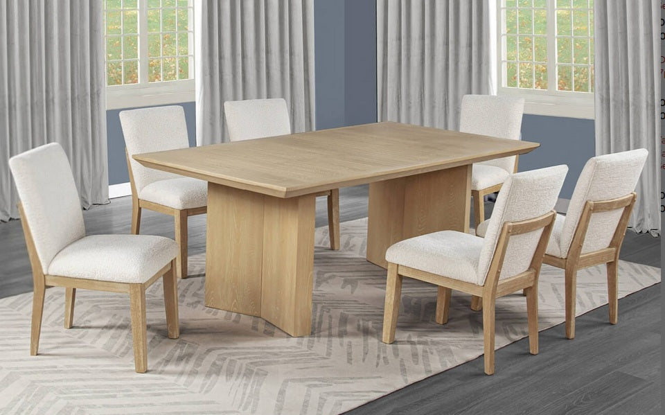 D730-7PC 7 pc Moderna light oak finish wood modern double pedestal base dining table set
